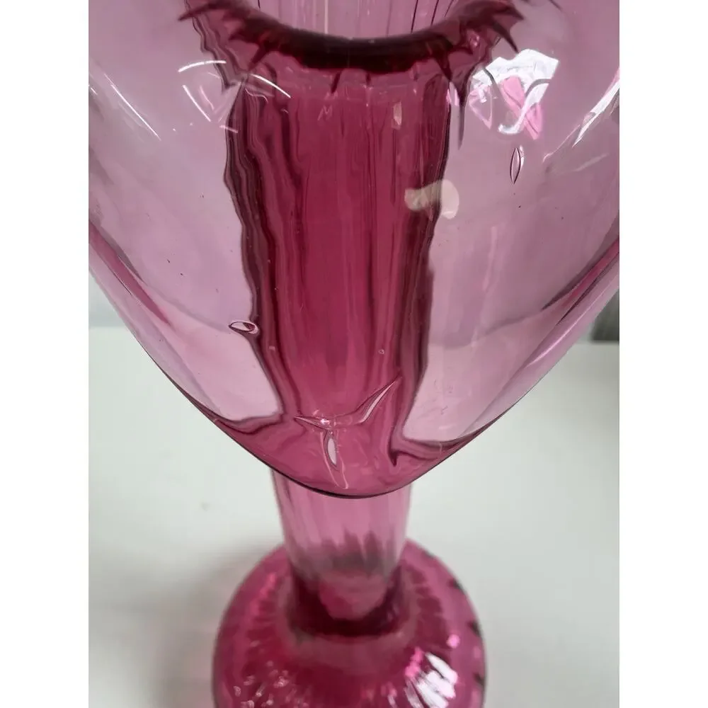 ROSSI CRANBERRY GLASS Jack In The Pulpit Ribbed Vase 10